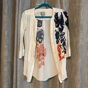 Maeve Anthropologie 3/4 Sleeve Floral Blouse